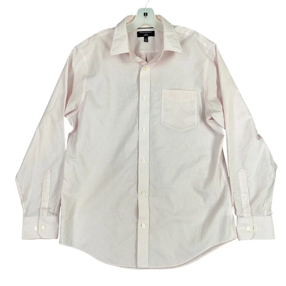 Banana Republic Non Iron Classic Fit Dress Shirt Mens L Pink Business Office